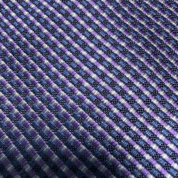 Pronto Uomo 100% Silk Tie Platinum Purple & Blue Check Hand Made 3.5” x 60” - Picture 4 of 7